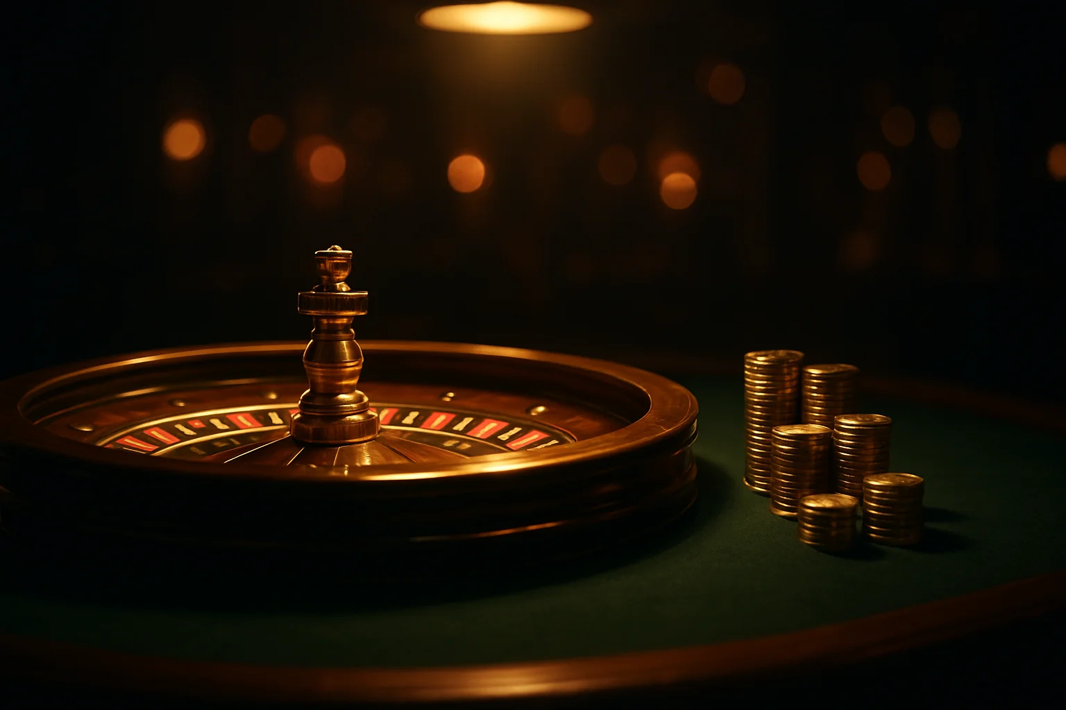 Elegant live casino table with glowing roulette wheel and golden chips